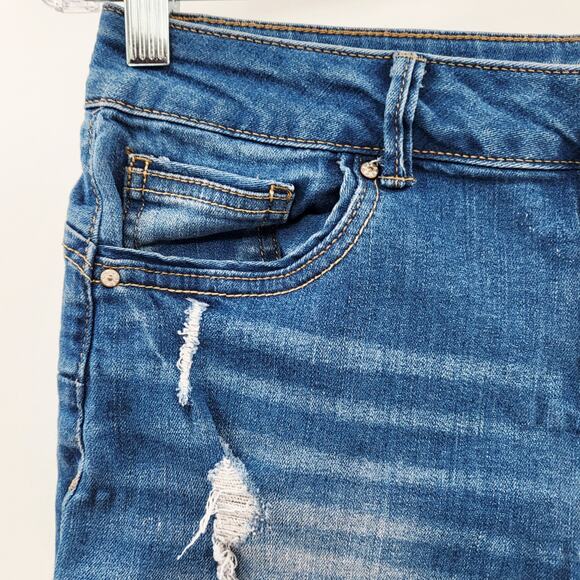 Wax Jean Blue Distressed High-Waisted Cuffed Hem Denim Jean Shorts Women's M - Picture 3 of 7